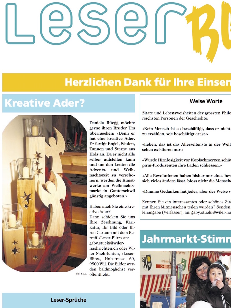 Beitrag von Daniela in Wiler Nachrichten, für Urs Beitrag von Daniela in Wiler Nachrichten, für Urs