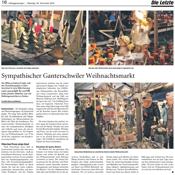 Beitrag zum Ganterschwiler Weihnachtsmarkt, Alttoggenburger 30.Nov.2013 Beitrag zum Ganterschwiler Weihnachtsmarkt, Alttoggenburger 30.Nov.2013