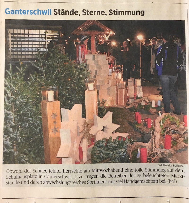 Unser Stand Weihnachtsmarkt Ganterschwil 2014 - erschienen in Alttoggenburger Zeitung Unser Stand Weihnachtsmarkt Ganterschwil 2014 - erschienen in Alttoggenburger Zeitung